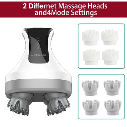 4D Electric Head Scalp Massager For Hair with 4 Kneading Massage Relax Red Light Nourishes Head Health Care IPX7 Waterproof