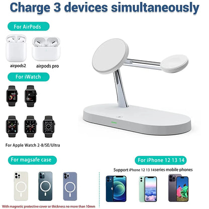 3 in 1 Wireless Charger For iPhone 14 13 12 Pro Max macsafe charger Fast Charging Station for iWatch 8 7 6 5 4 Airpods 2 3 Pro