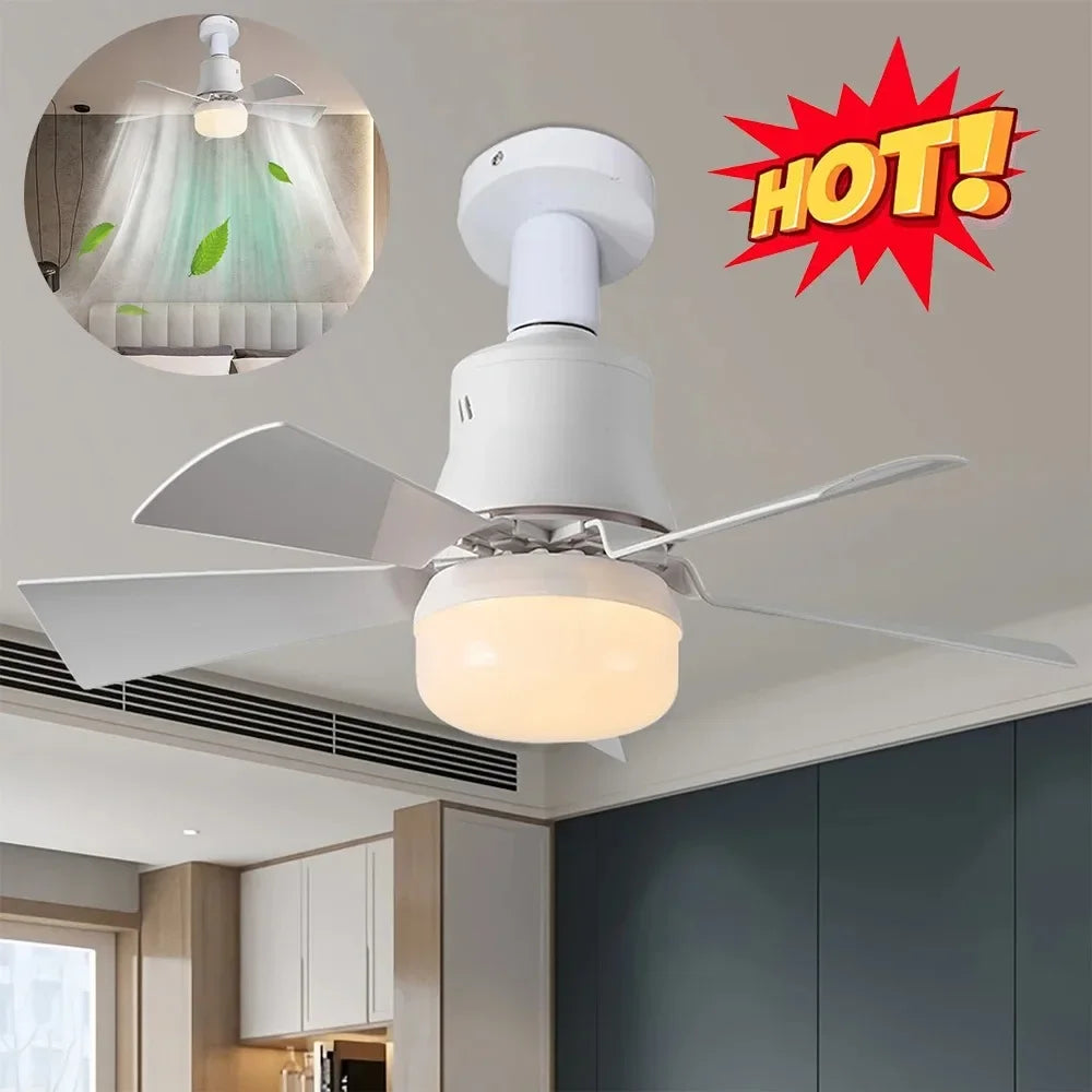 E27 Screw Head LED Fan Light Remote Control Three Color Dimming Detachable Fan Leaf for Kitchen Bedroom Smart Silent Use 85-265V