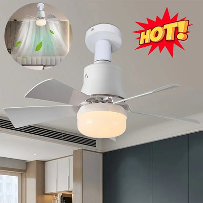 E27 Screw Head LED Fan Light Remote Control Three Color Dimming Detachable Fan Leaf for Kitchen Bedroom Smart Silent Use 85-265V