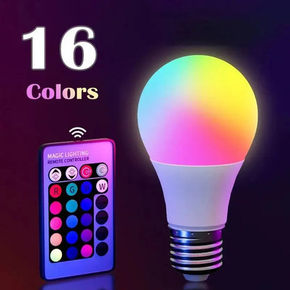 16 Colors RGB Bulb LED Multicolor Bulb E27 220V Household Lighting Dimmable 24 Key Remote Control Smart Lamp Atmosphere Light