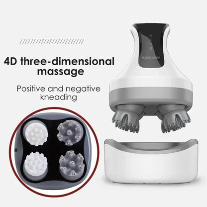 4D Electric Head Scalp Massager For Hair with 4 Kneading Massage Relax Red Light Nourishes Head Health Care IPX7 Waterproof