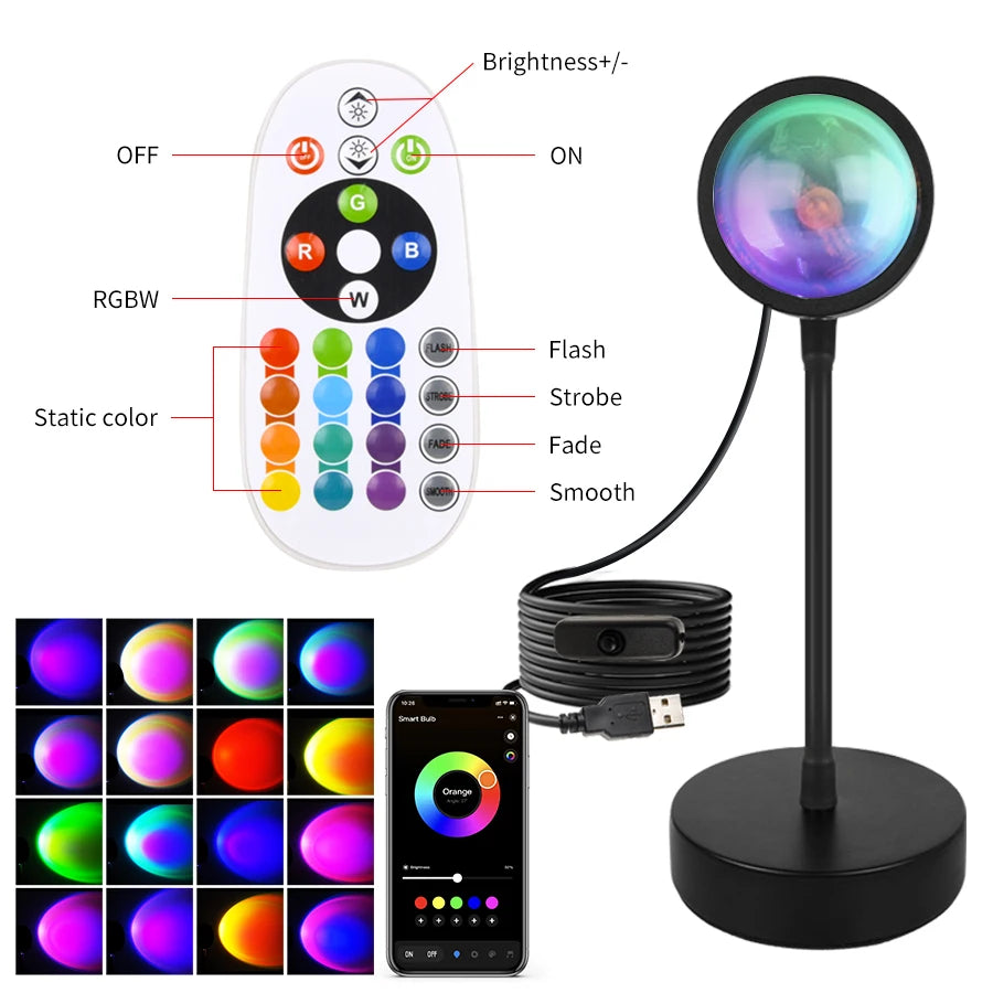 Tuya Smart Sunset Lamp USB Projector LED Night light with Remote Bluetooth App Control Atmosphere Mood Light for Photography