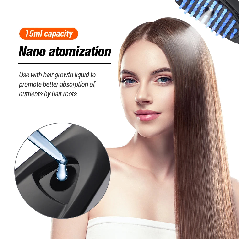 Nano Spray Electric Head Massage Comb Hair Growth Oil Liquid Applicator Blue Red Light Therapy Vibration Scalp Massager Brush