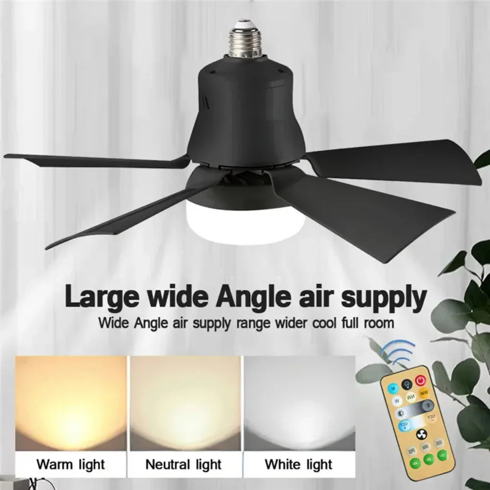 E27 Screw Head LED Fan Light Remote Control Three Color Dimming Detachable Fan Leaf for Kitchen Bedroom Smart Silent Use 85-265V