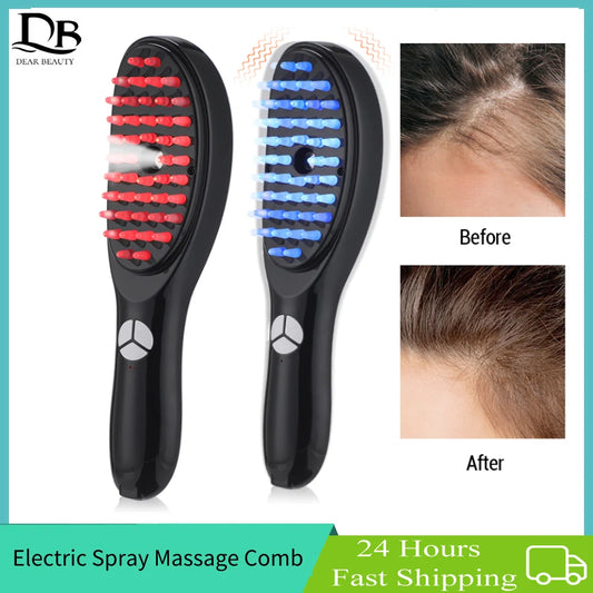 Anti Hair Loss Electric Spray Massage Comb Red Blue Light Therapy Vibration Nourishing Scalp Head Massager For Hair Growth