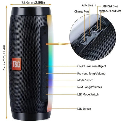 TG157 Portable Bluetooth Speaker LED Flashing Outdoor Waterproof Speaker Support TF Card USB Charge 1200mAh Subwoofer FM Radio