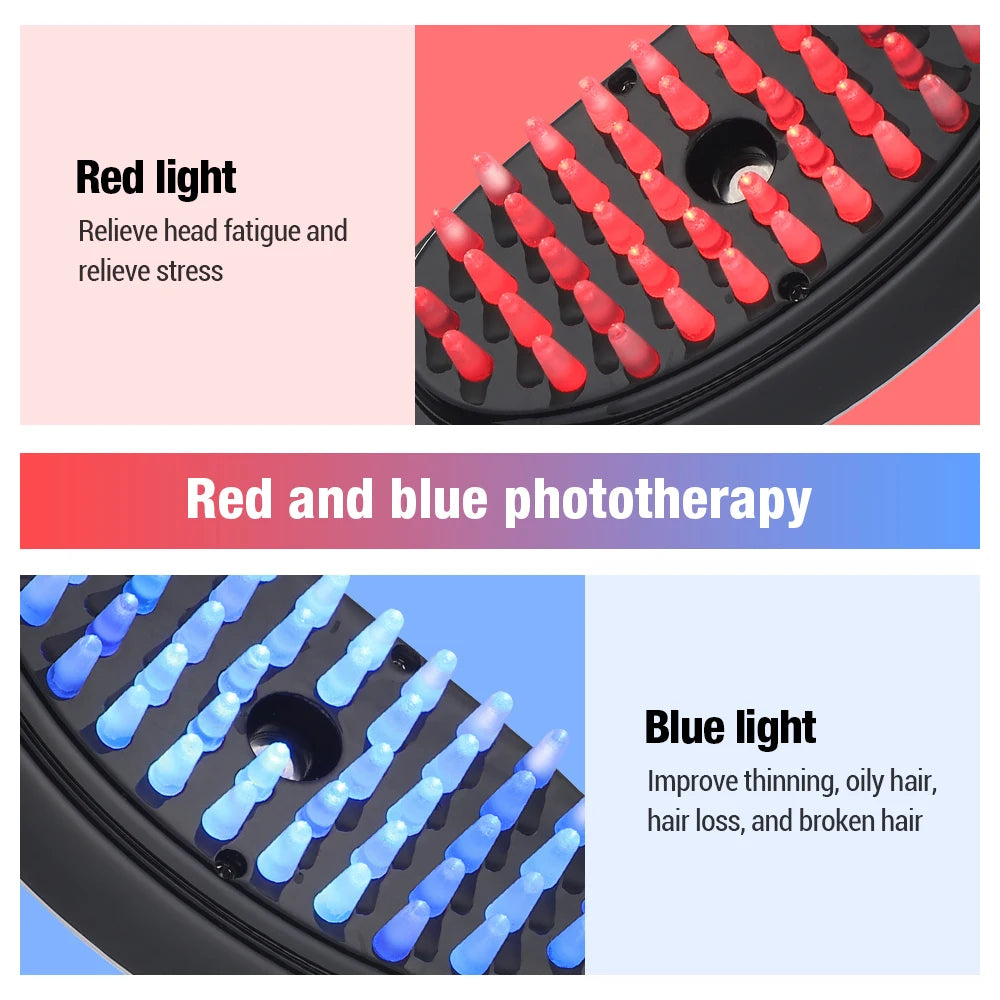 Nano Spray Electric Head Massage Comb Hair Growth Oil Liquid Applicator Blue Red Light Therapy Vibration Scalp Massager Brush